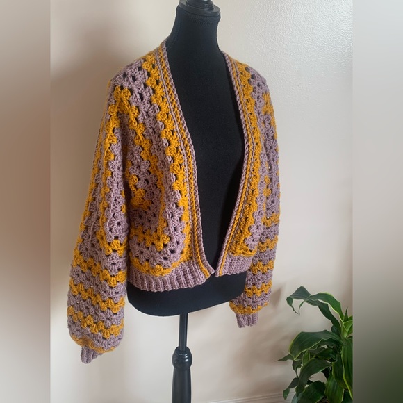 Handmade Oversized Crochet Granny Square Cardigan Sweater - Picture 1 of 2